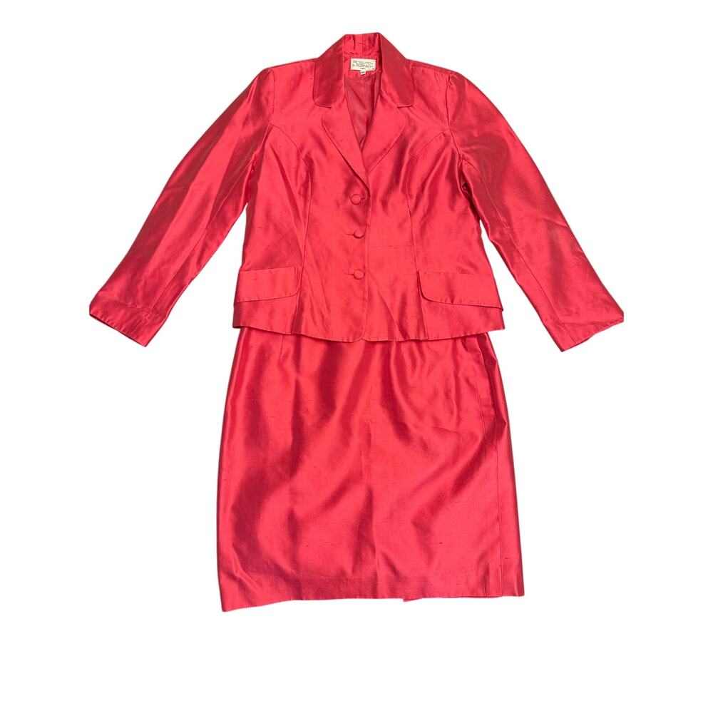Vintage Petrovitch & Robinson Silk Dupioni Skirt Suit 46 14/16/XL Fuchsia Pink